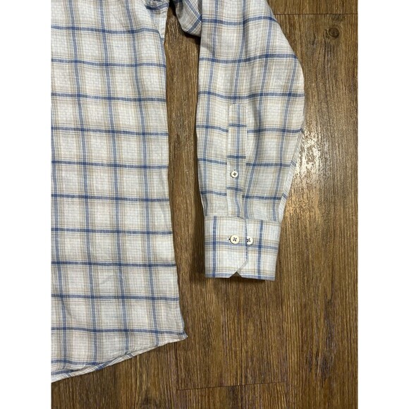 CALDER Carmel Mens Shirt L Blue/Gray Plaid 100% Linen Limited Edition 1/70 - Picture 3 of 11